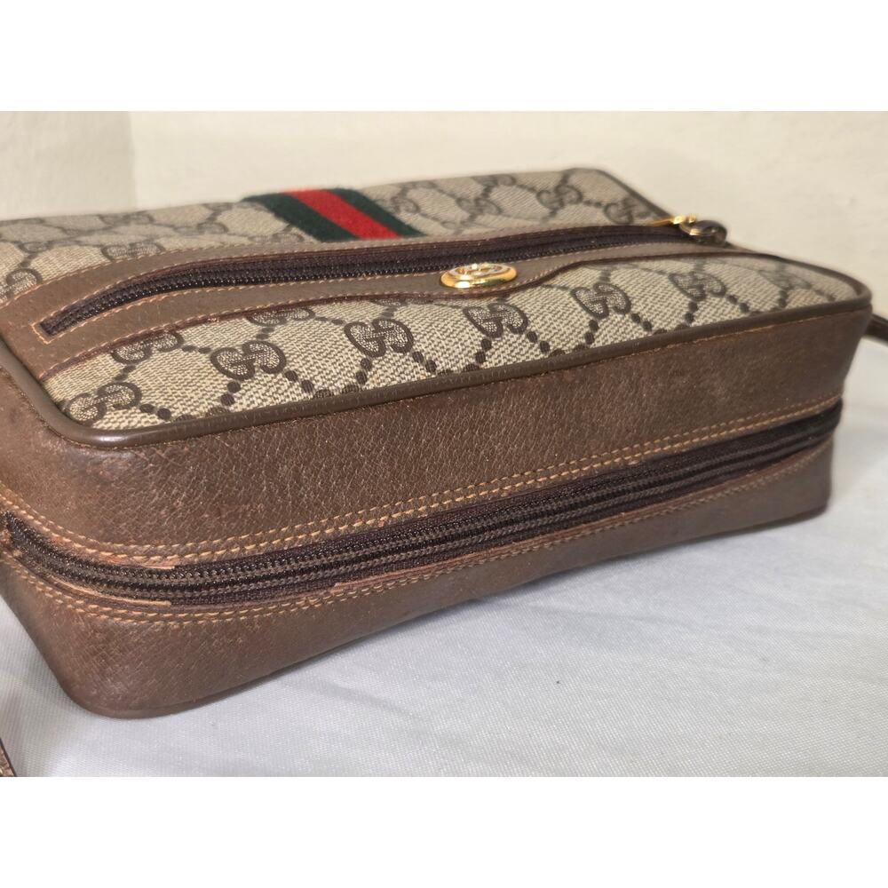 Gucci GG Supreme Web Stripe Crossbody Bag Beige Brown Italy Ophidia Vintage - Picture 9 of 15